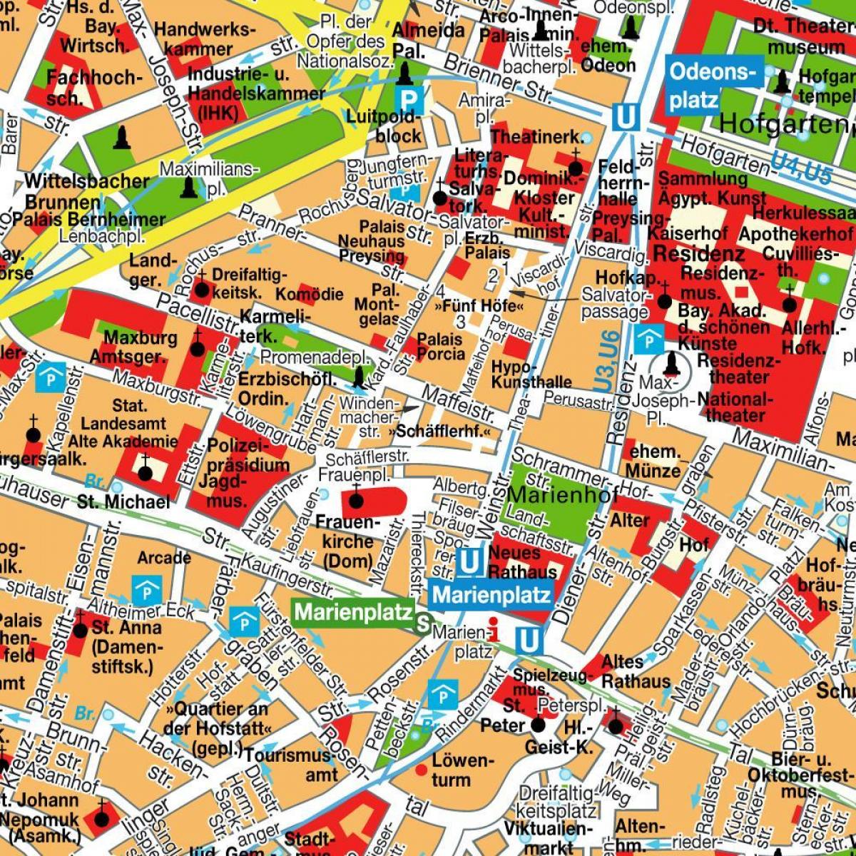 ქუჩის რუკა მიუნხენის ქალაქის ცენტრში